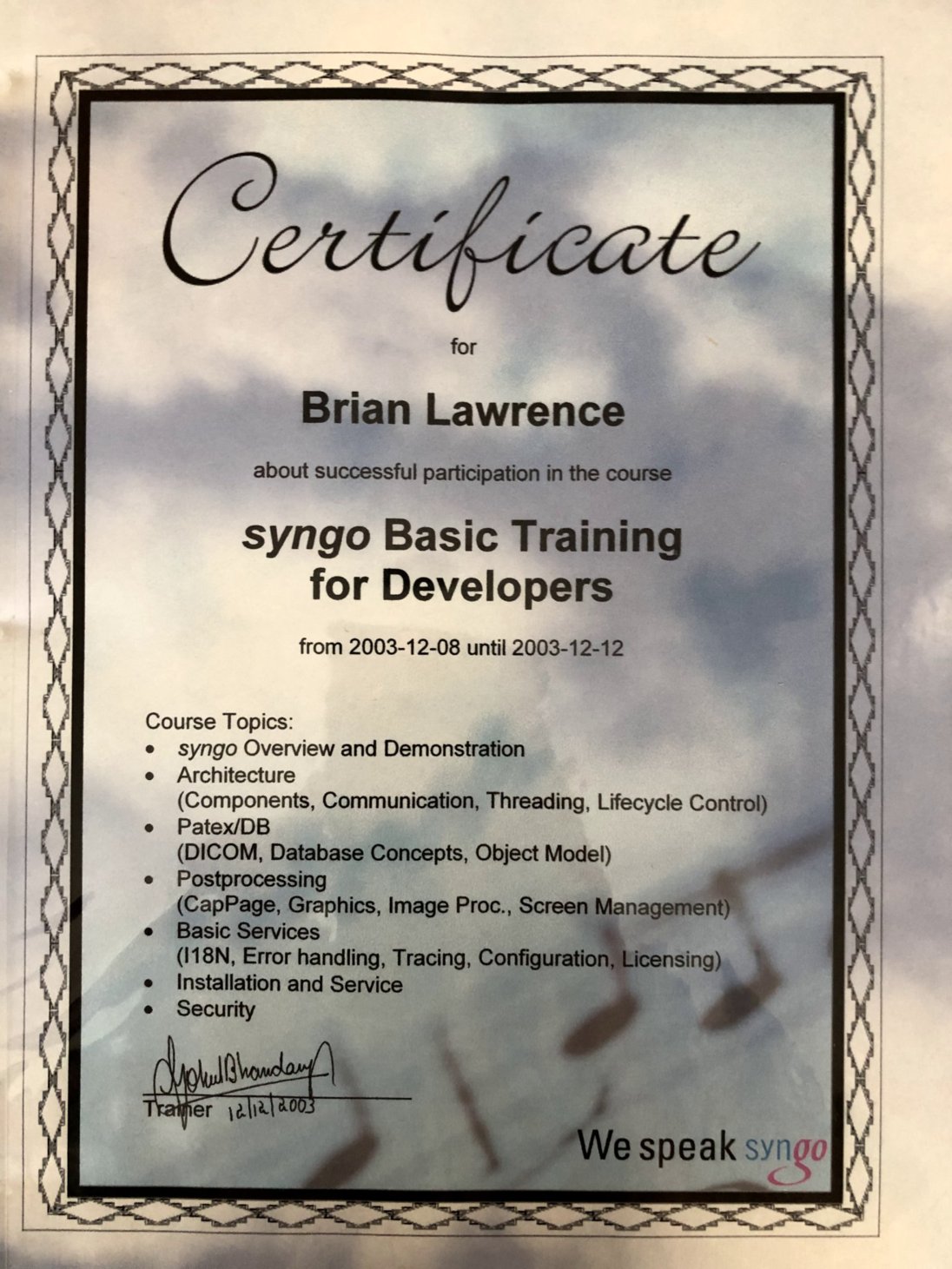 Software training certificate